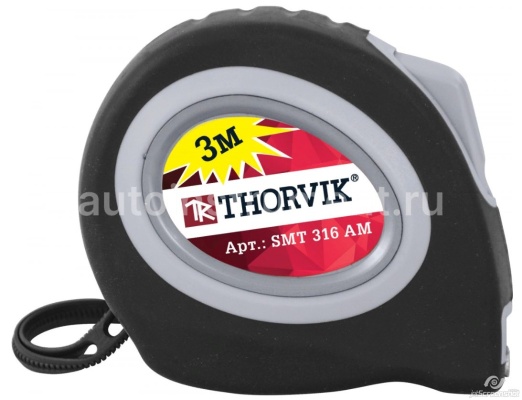 Рулетка с магнитным захватом и автостопом, в обрезиненном корпусе 3м THORVIK SMT316AM