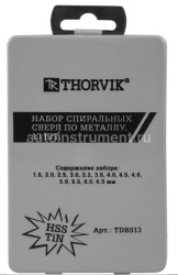 Набор свёрл по металлу 13пр HSS TiN THORVIK d1.5-6.5 мм, 13пр. металл. кейс