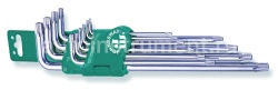 Набор ключей TORX 10 шт. Т9-Т50 Jonnesway Г-образных Extra Long с центр. отв. H08S110S