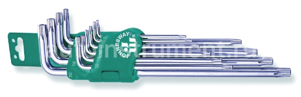 Набор ключей TORX 10 шт. Т9-Т50 Jonnesway Г-образных Extra Long с центр. отв. H08S110S