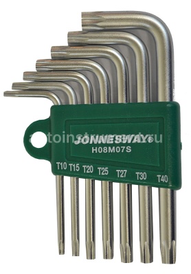 Набор ключей TORX 7 шт. Т10-Т40 Jonnesway Г-образных S2 материал H08M07S