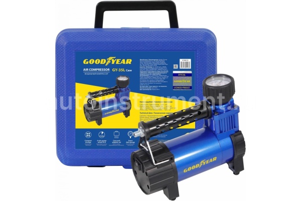 Автомобильный воздушный компрессор Goodyear GY-35L CASE 30л/мин GY000115 со съемным резиновым шлангом