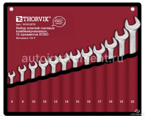 Набор ключей комбинированных 12 шт. THORVIK 6-22мм. ЕВРО сумка W3S12ETB