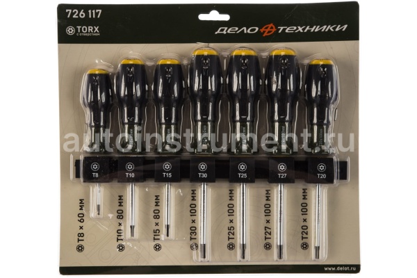 Набор отвёрток TORX с отверстием, 7 штук ДЕЛО ТЕХНИКИ 726117