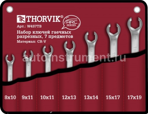Набор ключей разрезных 7 шт. THORVIK 8-19м. сумка W4S7TB