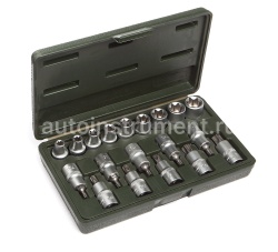 Набор головок TORX 1/2" Головки: E10-E24;  Головки со вставками: T20-T70, 19 штук. ДЕЛО ТЕХНИКИ 623719