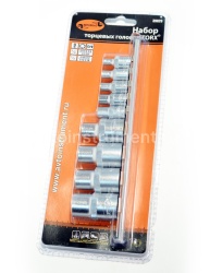 Набор головок TORX 9 пр. АВТОДЕЛО 1/4" Е4-Е8 1/2" Е10-Е16 CrV 39829