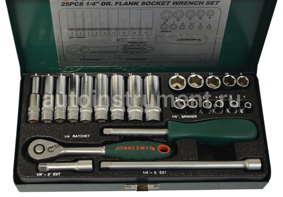 Набор головок 25 пр. Jonnesway 1/4" 4-13мм. S04H2125S