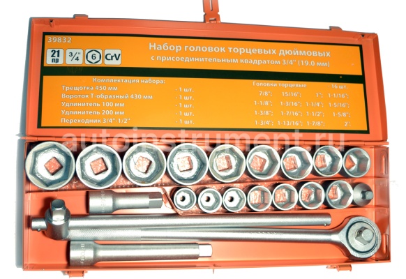 Набор головок грузовой 21 пр. АВТОДЕЛО 3/4" 7/8-2" 39832