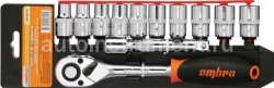 Набор головок 12 пр. OMBRA 1/2" 10-19, трещотка+удлин. холдер
