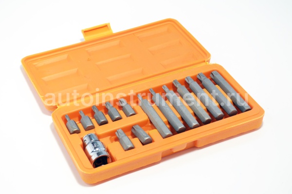 Набор бит (вставок) 15 пр. TORX Т20-Т55 АВТОДЕЛО с центр. отв. 40644