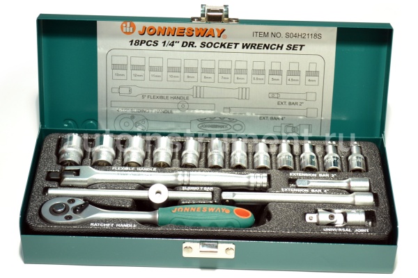 Набор головок 18 пр. Jonnesway 1/4" 4-13мм. S04H2118S