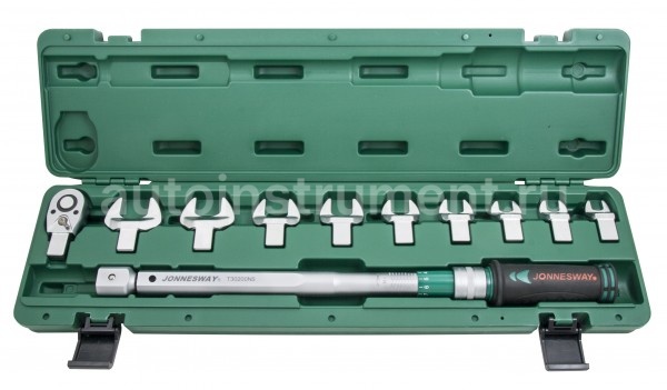 Ключ динамометрический 1/2" Jonnesway 40-200 HM со сменными рожковыми насадками 11пр. T30200NS