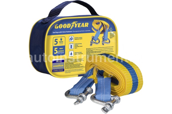 Буксировочный трос ленточный Goodyear с шаклами 5 тонн, 5 метров GY004005