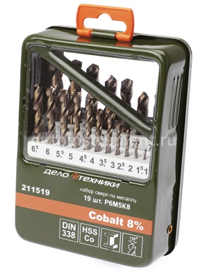 Набор сверл по металлу Cobalt 8% 19 шт (1.0 - 10 мм) ДЕЛО ТЕХНИКИ 211519