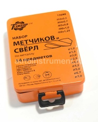 Набор метчиков и свёрл 14 шт. ТЕХМАШ М3-М8 (М 3 — М 8) металлический футляр 13688