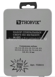 Набор свёрл по металлу 13пр. HSS TiN THORVIK d1.0-10.0 мм, 19пр. металл. кейс